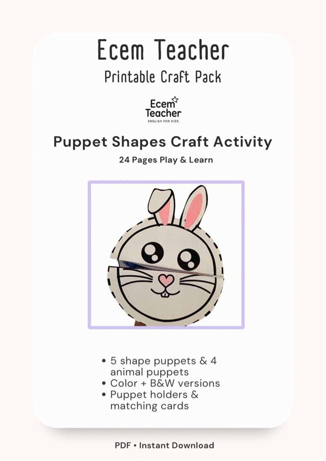 Shape Puppet PUPPET SHAPES | Shape Learning Puppets (24 Pages, Color + B&W) - Etsy