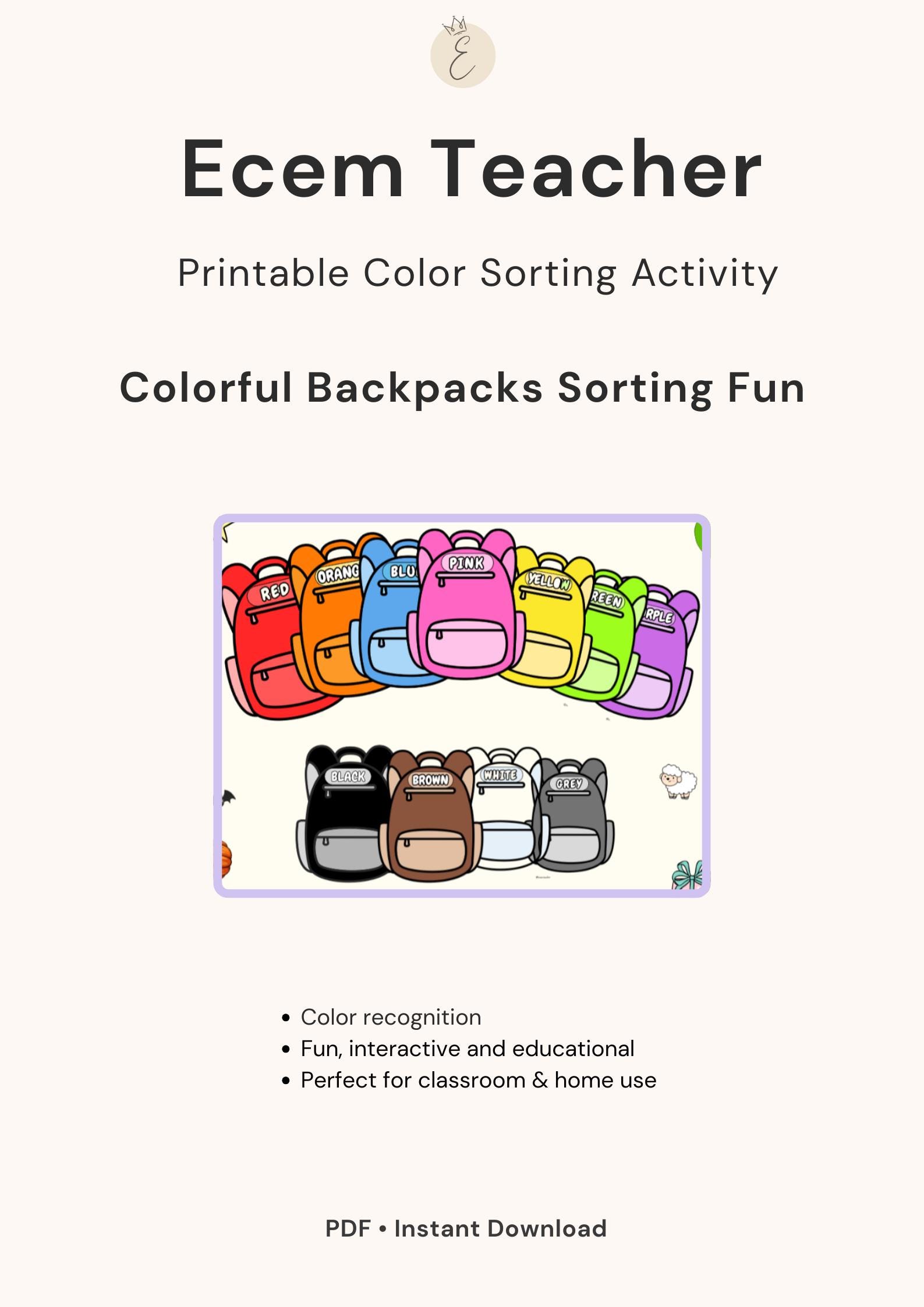 Colorful Backpacks Sorting Fun Activity - Etsy