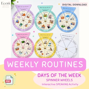 Ruota girevole dei giorni della settimana / Routine settimanale stampabile / Attività di conversazione ESL EFL