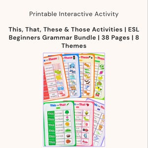 Detta, Det, Dessa och De där aktiviteterna | ESL nybörjargrammatikpaket | 38 sidor | 8 teman