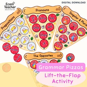 Pizza de Gramática / Actividades con Solapas / Hoja de Trabajo de Inglés como Segunda Lengua