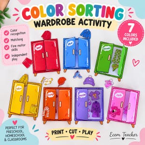 Actividad de clasificación de colores de ropa / Juego de emparejar prendas para preescolares (Descarga digital)
