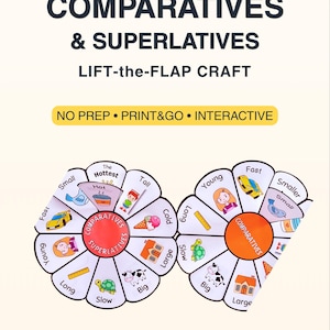 Actividad de comparativos y superlativos / Manualidad interactiva de flores / Material imprimible de gramática para estudiantes de inglés como segunda lengua / Recurso práctico para el aula