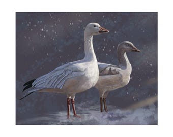 Snow Geese Watercolor Art Print / Winter Bird Wall Decor / Waterfowl Artwork for Hunters and Bird Lovers / Nature Print for Home or Cabin