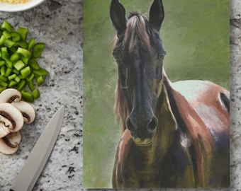 Horse Cutting Board / Sunlit Horse Art on Tempered Glass / Equine Kitchen Decor / Farmhouse Horse Gift / Functional Art