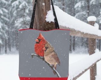 Northern Cardinal Tote Bag | Winter Birds Tote | Cardinal Painting Bag  | Nature Tote | Cardinal Gift| Artistic Shopping or Grocery Bag