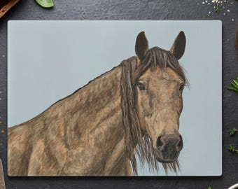 Horse Painting Glass Cutting Board / Farmhouse Ranch Kitchen Decor / Tempered Glass Horse  Functional Art / Rustic Western Equestrian Gift