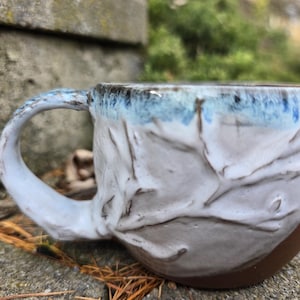 Hand Carved Tree Mug | Rustic Stoneware Cup, 7 oz