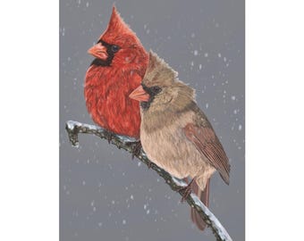 Cardinals Canvas Wall Art / Winter Bird Decor / Red Cardinal Painting on Canvas / Nature Wall Art for Home / Cardinal Gift/Housewarming