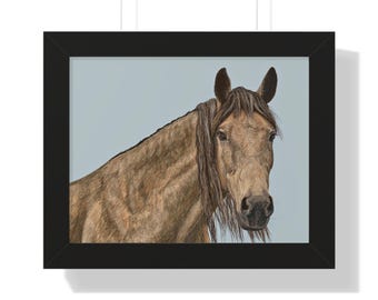 Buckskin Horse Framed Art Print / Equestrian Wall Decor / Rustic Farmhouse Horse Artwork /  Framed Horizontal Poster | Equestrian Wall Art