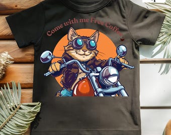 バイクに乗るために生まれた猫、バイクに乗る猫のTシャツデザイン