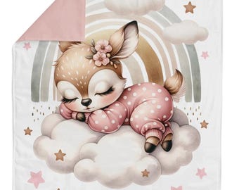 Couverture bébé personnalisée 70x100 cm | Coton imprimé & Minky tout doux | Cadeau naissance | Personalized baby blanket soft minky cotton