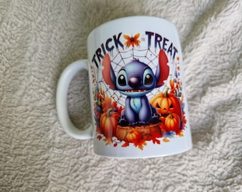 6Mug Stitch Halloween 330 ml | White ceramic | Disney fan gift | Personalized pumpkin mug | Stitch Halloween cup