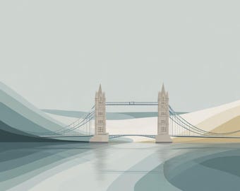 Tower Bridge Digital Print | London Landmark Wall Art | Minimalist Cityscape Poster