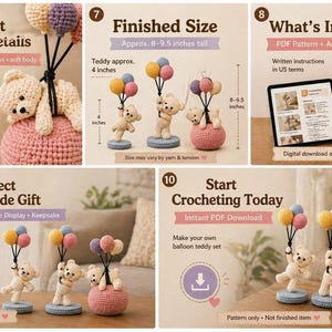 Virkad nallebjörn med ballongermönster: Amigurumi PDF, 3 poser bild 2
