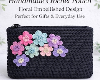 Edle gehäkelte Tasche mit Reißverschluss, gehäkelte Tasche mit Blumenmuster und Blumen verziert