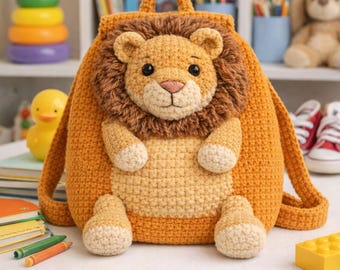 Löwen Rucksack Häkelanleitung, 3D Tier Design (Digitaler Download)
