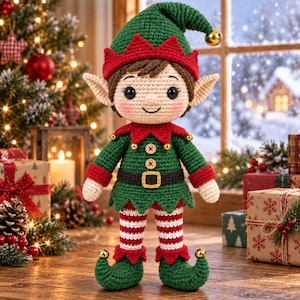 Virkat jultomtemönster PDF, Amigurumi-helgdocka, 30 cm tomteleksak, festlig dekoration, gör-det-själv-virkad present