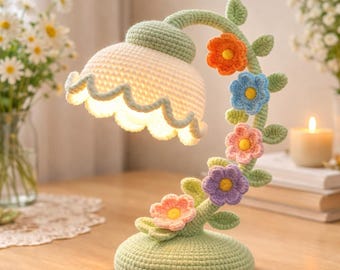 Patrón de lámpara floral de crochet (PDF): Tutorial de lámpara LED de disco con luz de flor amigrumi