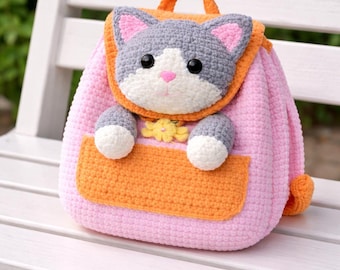 Katzen Rucksack Häkelanleitung niedlicher Kinder Schulbeutel 3d Katzenrucksack anfängerfreundlich pdf