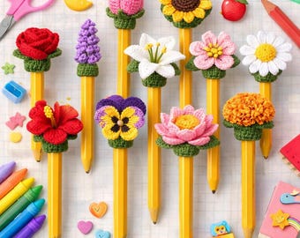 Häkelblumen-Bleistift-Topper-Muster, Easy Amigurumi (PDF-Muster)