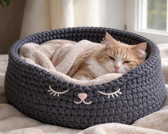Chunky Crochet Cat Bed Pattern: Gemütlicher Haustierkorb, anfängerfreundlicher PDF-Download