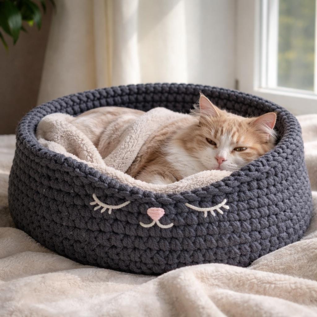 40 Cat Bed Crochet Patterns for Cozy Caves, Pods, and Pet Nests 18 Chunky Crochet Cat Bed Pattern: Cozy Pet Basket