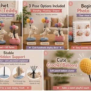 Virkad nallebjörn med ballongermönster: Amigurumi PDF, 3 poser bild 3