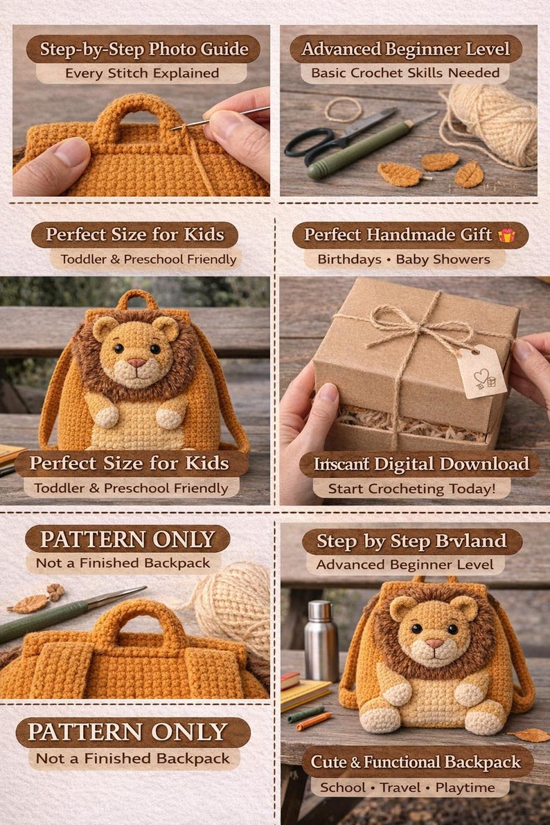 Lion Backpack Crochet Pattern, 3D Animal Design (digital Download) - Etsy
