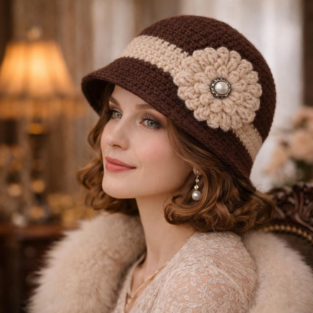 Unique 20\'s Style Brown Wool Hat Brown Felt Cloche Hat, Handmade Victorian Style, 1920s  main image 4