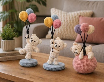 gehäkelter teddybär mit ballons anzeige muster amigrumi ballons Bär pdf 3 verschiedene Posen
