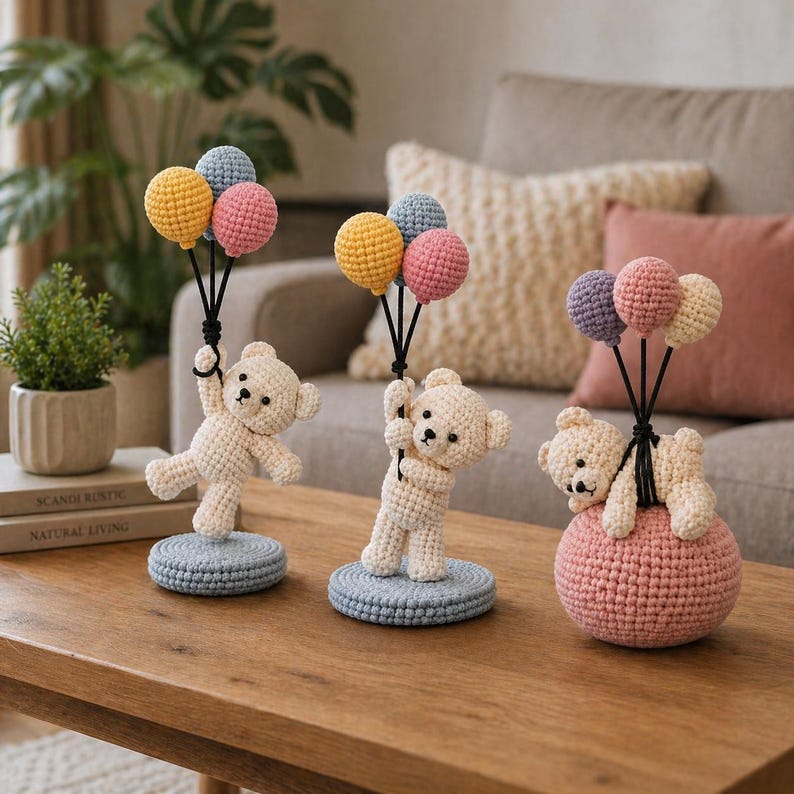 Virkad nallebjörn med ballongermönster: Amigurumi PDF, 3 poser bild 1