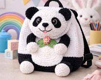 3d Panda Rucksack Häkelanleitung Kinderrucksack Plüschrucksack Amigrumi Taschen-Anleitung Süßer Tier-Rucksack pdf
