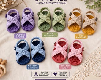 häkeln Baby Sandalen Muster 3 Bügel Crossover Schuhe Anfänger Baby Booties pdf offene Zehen Sandalen
