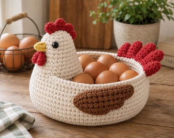 Crochet Hen Egg Basket Pattern, Farmhouse Easter Decor (PDF Pattern)