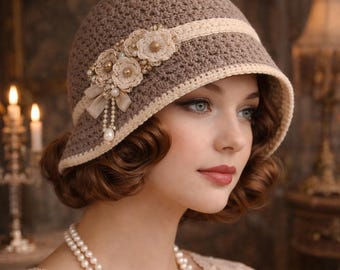 Vintage Häkelanleitung Cloche Hut Cloche 20er Jahre Stil Frauen Hut Anfänger freundlich Pdf Kind Teenager Erwachsene digitalen Download