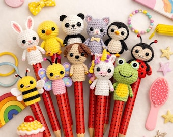 Tier Bleistift Topper Muster häkeln, Amigurumi PDF (Anfängerfreundlich)