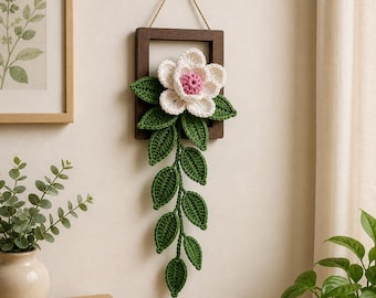 Gehäkelte Blume Wandbehang Muster pdf 3D Blumen Häkelanleitung Blatt Wein Wanddeko