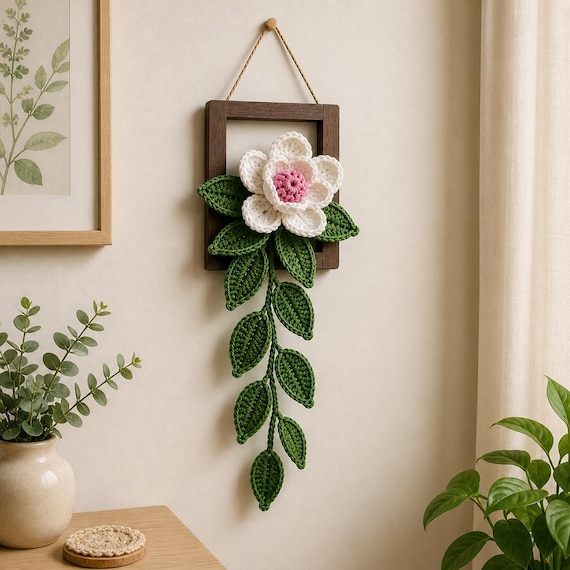 crochet flower wall hanging pattern pdf 3d flower crochet pattern leaf wine wall decor
