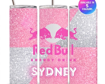 Personalized Red Bull Glitter Cup – 20oz Custom Name Stainless Steel Tumbler , Gifts