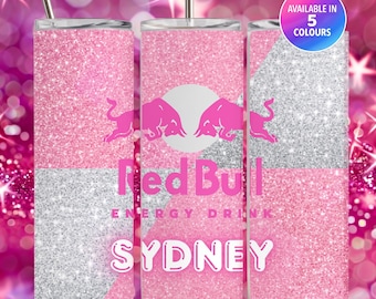 Personlig Red Bull Glittermugg – 20oz resemugg i rostfritt stål med personligt namn, presenter