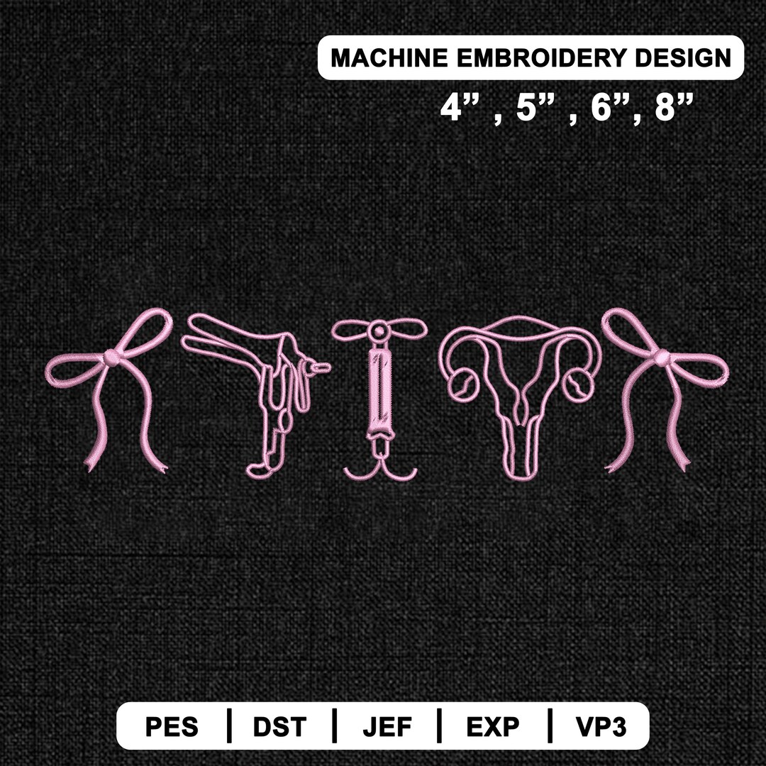 Coquette OBGYN Machine Embroidery Design, Pink Bow Medical Icons, IUD ...