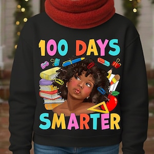 35 Afro Girl 100 Days of School PNG Bundle, 100 Days Smarter PNG, Black Girl School Clipart, Colorful Teacher PNG, Kids School Shirt Designs image 3