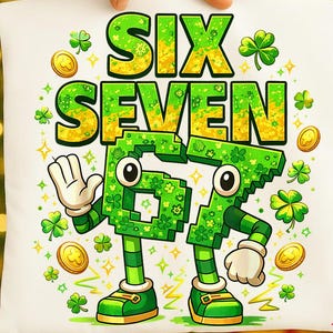 Sex sju St Patrick's Day PNG, 67 St Patrick's Day, rolig lycklig 67 Shamrock tecknad design, irländsk grön T-shirt sublimering