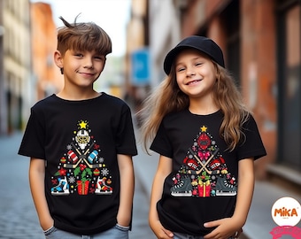 Árbol de Navidad de hockey PNG, Diseño de camiseta de hockey para niños, Navidad de hockey PNG, Regalo para jugador de hockey, Sublimación de deportes festivos PNG