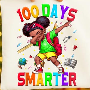 35 Afro Girl 100 Days of School PNG Bundle, 100 Days Smarter PNG, Black Girl School Clipart, Colorful Teacher PNG, Kids School Shirt Designs image 4