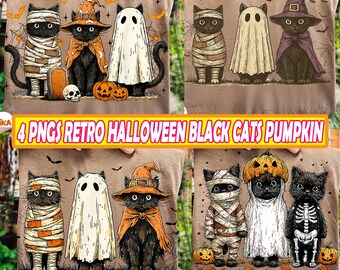 レトロなハロウィン黒猫ピエロPNG | 1950年代のヴィンテージ