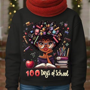 35 Afro Girl 100 Days of School PNG Bundle, 100 Days Smarter PNG, Black Girl School Clipart, Colorful Teacher PNG, Kids School Shirt Designs image 7