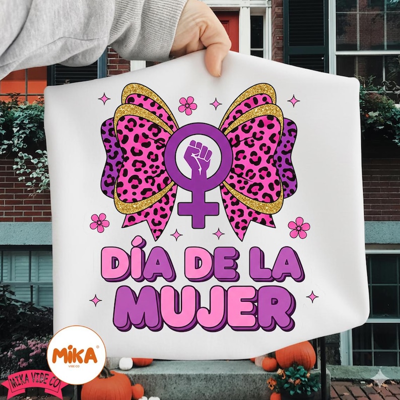 Día de la Mujer Png, 8 de Marzo, International Women’s Day Png, Feminist Bow Png, Girl Power Png, Coquette Pink Leopard Bow, Latina Gift image 1