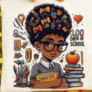 35 Afro Girl 100 Days of School PNG Bundle, 100 Days Smarter PNG, Black Girl School Clipart, Colorful Teacher PNG, Kids School Shirt Designs image 8